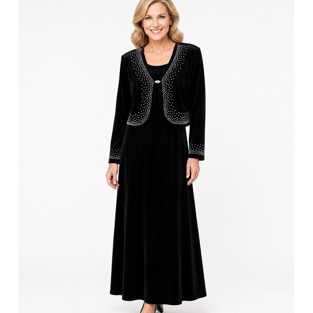 Coldwater Creek Black Velvet Dress with Beaded Bolero